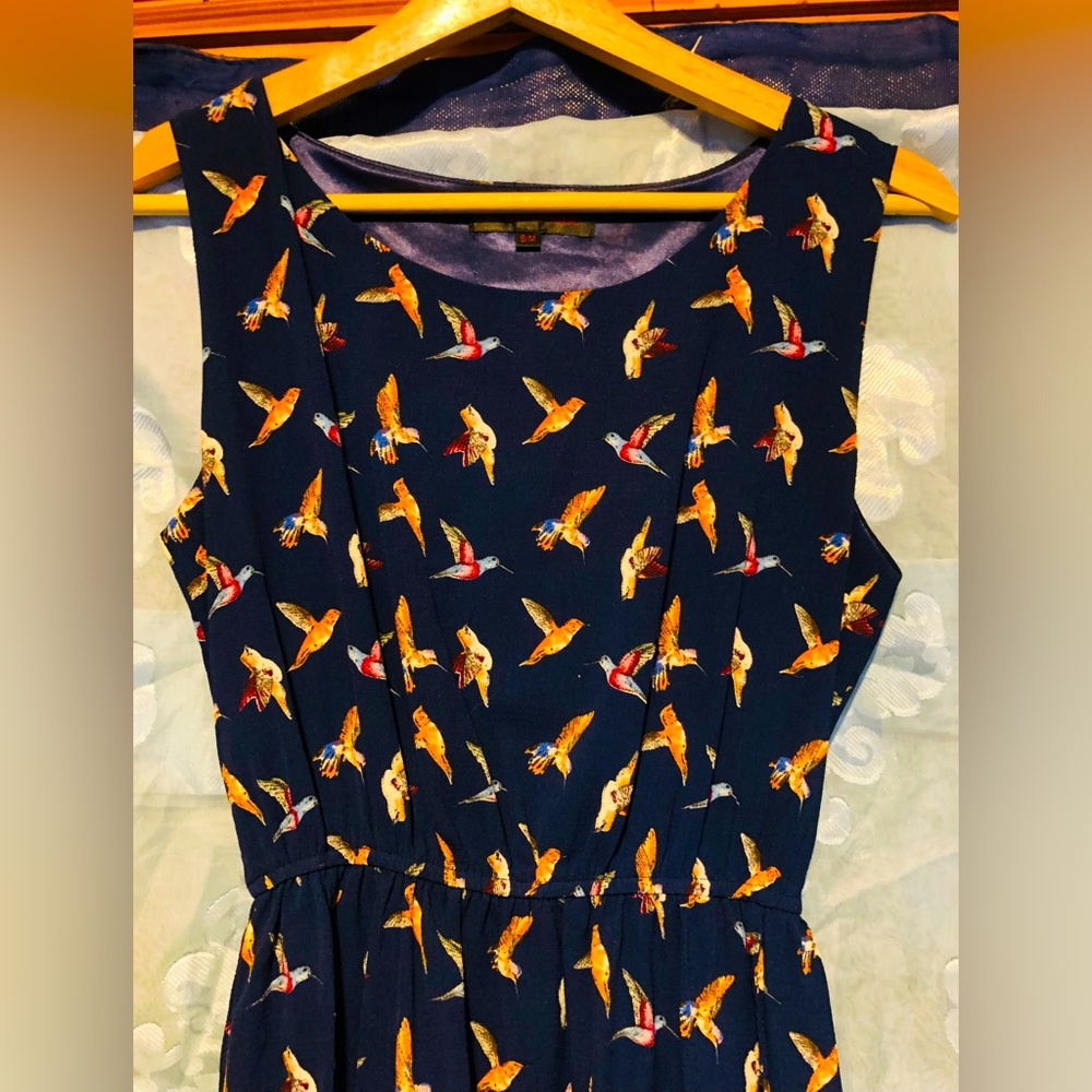 Women’s Small Navy Blue Dress SM Wardrobe bird all over print dress
